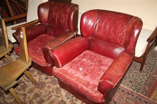 Pair of leather club armchairs